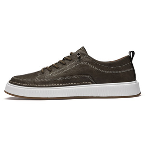 Baskets basses pour hommes en cuir véritable respirant et chaud, avec rayures, doublure en PU, semelle extérieure en caoutchouc, fermeture à lacets, style sportif rétro - Product Image 2