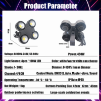 Projecteur LED COB DMX512 400W IP65 E27 à 4 yeux, blanc chaud Ra90, pour extérieur, effet blinder