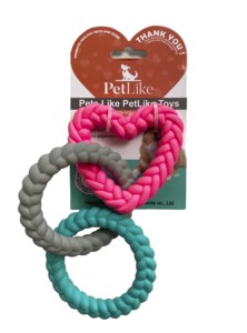 San valentino a forma di cuore 3 anelli TPR Pet <span class=keywords><strong>Dog</strong></span> rimorchiatore e masticazione giocattolo interattivo cane macinazione forniture molari - Product Image 2