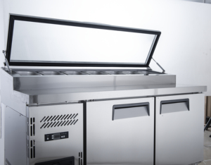 Guardia di vetro parziale NE-1154 1 porta 4 <span class=keywords><strong>cassetti</strong></span> da cucina commerciale banco di Saladette raffreddato ad aria tavolo per la preparazione della Pizza <span class=keywords><strong>con</strong></span> pentole per alimenti - Product Image 4