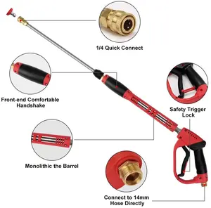 Yaoen Pistol busa untuk cuci mobil, Pistol semprot tekanan tinggi dengan sarung Pistol busa panjang merah 2023