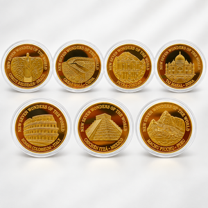 Juego de Monedas de las Siete <span class=keywords><strong>Maravillas</strong></span> <span class=keywords><strong>del</strong></span> <span class=keywords><strong>Mundo</strong></span> 2026, Chapadas en Oro, Hierro con Relieve 3D, con Estuche - Product Image 1