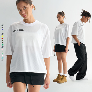 เสื้อยืดกีฬาผู้ชายผ้าโพลีเอสเตอร์ตาข่าย100% พรีเมี่ยมแขนสั้นแนวสตรีทสั่งทำโลโก้ได้ - Product Image 6