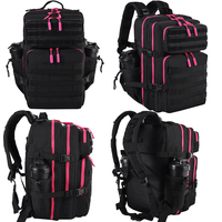 Sac à dos de randonnée, de sport et de voyage Trailpop avec logo personnalisé, imperméable, noir, fermeture éclair rose, 50L, sac à dos tactique de gym