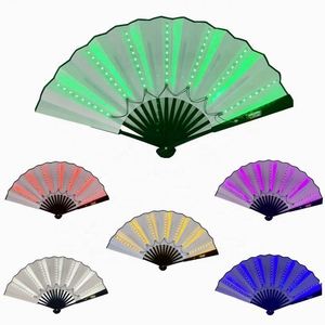 33cm LED <b>Large</b> Rave Folding Hand <b>Fans</b> with Bamboo Ribs and White or Black Fabric Battery Included - Product Image 1