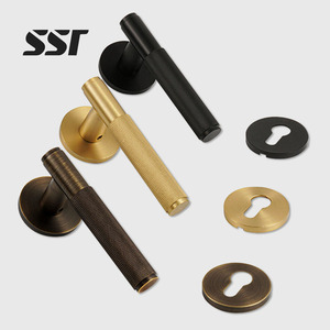 Doorroom Knurled Brass Modern Villa Door Lock Handles Lever Set Interior <b>Magnetic</b> <b>Dummy</b> EU Cylinder - Product Image 1