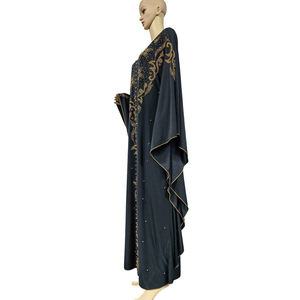 Solemn — Robe Abaya en perles noires pour femmes, avec Hijab, musulmane, manches chauve-souris, Cardigan, magnifique et délicat, vêtements arabes de dubaï, pour dames - Product Image 3