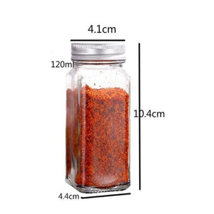 Wadah Pengocok Garam Merica Hitam, Set Wadah Bumbu Kaca Persegi 120Ml dengan Tutup Aluminium - Product Image 4