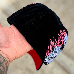 Nuovo Arrivo Cappellino da Baseball Nero in Velluto con Visiera Curva, Vendita all'Ingrosso, 6 Pannelli, Ricamo Appliqué Fifty, Gorras Unisex - Product Image 3