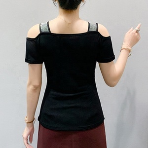 T-shirt da <span class=keywords><strong>donna</strong></span> personalizzata <span class=keywords><strong>con</strong></span> strass a fragola, sexy, <span class=keywords><strong>con</strong></span> spalle scoperte, luccicante, <span class=keywords><strong>con</strong></span> paillettes, a maniche corte, per discoteca e feste - Product Image 6