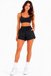 Set Yoga 2 Pezzi: Top Corto e Pantaloncini a Vita Alta con Spalline Sottili, Tinta Unita, Abbigliamento Sportivo Traspirante con Elastico in Vita - Product Image 1