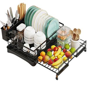 Égouttoir de cuisine télescopique en acier au carbone pour couteaux, cuillères, fourchettes, bols et vaisselle, avec support à couverts pour comptoir - Product Image 1