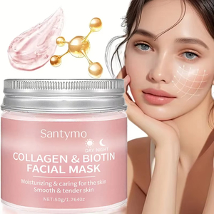 Mascarilla Facial Cremosa de Colágeno y Biotina con Glicerina - Antiarrugas, Hidratante y Reafirmante para <span class=keywords><strong>Piel</strong></span> Grasa/Combinada, 50g, Popular - Product Image 1