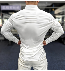 Çeyrek fermuar hızlı kuru özel spor tam kollu gömlek erkekler kas Fit spor koşu <span class=keywords><strong>T</strong></span> <span class=keywords><strong>Shirt</strong></span> erkekler egzersiz gömlek - Product Image 4