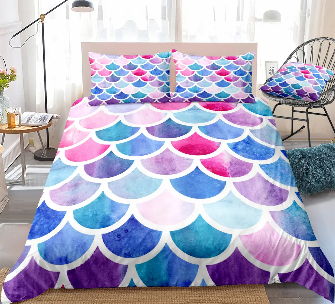 Colorful Mermaid Fish Scales Printing Duvet Covers Bedding Sets For Children And Adult