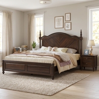 Lit double en bois massif de style vintage américain, 18m, taille King, peinture écologique, esthétique Old Money, chambre principale