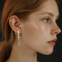 Déclaration 925 Sterling Silver Fine Jewelry Sparkle Cubic Zircon Stud Dangle Drop Hoop Boucles d'oreilles Ensembles pour les femmes
