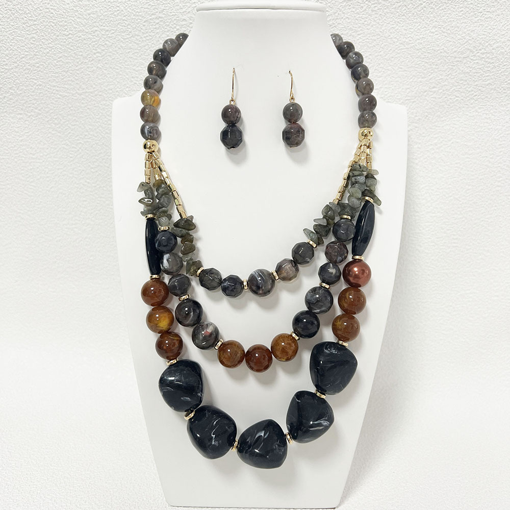 Collana e orecchini a catena in acrilico bicolore nero