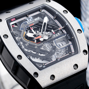 Reloj Unisex de Aleación Plateada Luminosa con Esfera Tonneau, Correa de Goma, Movimiento Tourbillon Esqueleto, Versátil para Negocios, Deportes y Agua - Product Image 2