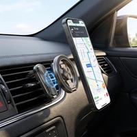 Support de smartphone magnétique à double axe, pliable en trois, double face, tout en métal, réglable, pour bureau et grille d'aération, avec poignée de doigt gyroscopique
