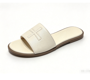 Sandalias planas de cuero genuino para mujer, con punta abierta, diseño cruzado, color sólido, antideslizantes, bonitas, color rosa caramelo, para verano. - Product Image 2