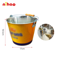 Seau à glace en métal galvanisé rond NIHAO 5l avec poignée en bois, logo personnalisé pour 6 bouteilles, seau à bière en métal