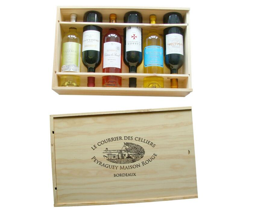 Деревянные винные коробки из сосны на заказ, свадебная НЕОБРАБОТАННАЯ деревянная бутылка, Подарочная коробка для 6 бутылок с раздвижной крышкой