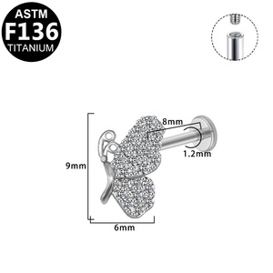 Bijoux corporels Getta en Titane ASTM-F136 et Zircon, motif papillon, Labret G23, anneaux et clous de nez, pour cartilage d'oreille, cadeau de fiançailles - Product Image 6