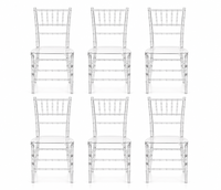 Chaise de salle à manger Chiavari en acrylique transparent, design moderne en métal et résine, pour banquets, événements, fêtes, hôtels, cérémonies et repas.