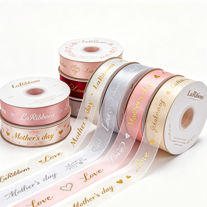 Ruban gros-grain rose en polyester/coton de 1-1/2 pouce, imprimé à motif géométrique doré, simple face, certifié OEKO-TEX - Product Image 3
