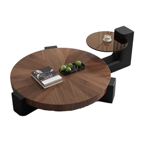 Mesa de centro de nogal antigua de diseñador italiano, combinación de madera de alto nivel de lujo para sala de estar minimalista para el hogar - Product Image 2