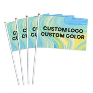 Bulk Order Wholesale 100% Polyester DIY Custom Printed Plain White Hand <b>Flag</b> Solid Color with Plastic Stick - Product Image 1