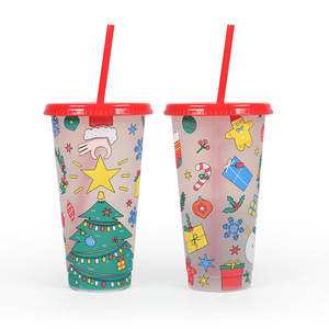 <b>Christmas</b> Plastic Tumbler <b>Cup</b> <b>with</b> Lid <b>Straw</b> Cold Change Color Custom Printed Reusable Environment-Friendly Party Favor 450ml - Product Image 2