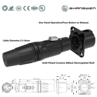 Câble audio pour microphone avec connecteur XLR 5 broches mâle-femelle, conducteur doré, coque IP40 pour intérieur, noir