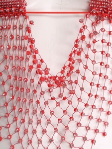 Top Corto Halter con Pedrería para Mujer, con Flecos y Cuentas, Malla, para Baile Latino, Salsa, Festival, Rave, Disfraz de Escenario, Personalizado - Product Image 3