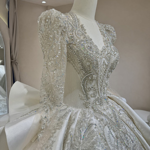 Abito da <span class=keywords><strong>sposa</strong></span> principale a manica lunga stile grande coda corte pesante industria con scollo a V abiti da <span class=keywords><strong>sposa</strong></span> Dw0074 - Product Image 5