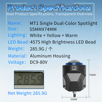 Projecteur LED MT1 à double couleur, 12V DC9-80V, étanche IP67, 4000 lumens, lumière auxiliaire universelle pour voiture et moto