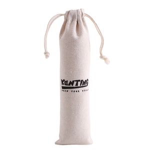 Sacs à cordon en toile de coton blanc écologique pour vaisselle en paille de bambou avec impression de logo personnalisé, petits sacs longs en coton et lin - Product Image 1