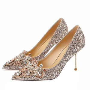 Women's Chinese Style <b>Wedding</b> Pumps <b>Champagne</b> Gold 2026 New Arrival Stiletto Heel Bridal High Heel <b>Shoes</b> - Product Image 1