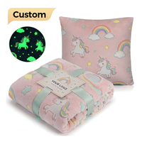 Couverture lumineuse personnalisée pour enfants avec oreiller, motif licorne et étoiles, couverture magique qui brille dans le noir, vente en gros