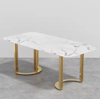 Table à manger moderne en marbre victorienne unique 6-8 places élégant blanc rectangulaire haut or jambe pieds en acier inoxydable pour salle à manger