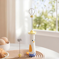 Mousseur à lait rechargeable avec 1 vitesse, 2 têtes de mélange, poignée en silicone, motif canard mignon, chargeur USB-C, écologique