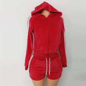 ملابس نسائية ملونة مخصصة عالية الجودة بشعار مطرز غير رسمي مخملي Y2K طقم من قطعتين بدلة رياضية نسائية قطيفة - Product Image 6