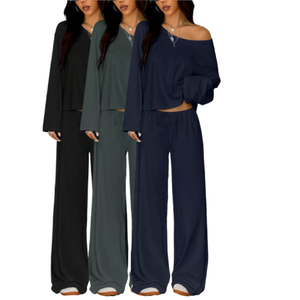 <span class=keywords><strong>เสื้อ</strong></span><span class=keywords><strong>เปิด</strong></span>ไหล่แขนยาวทรงหลวมสไตล์ยุโรป-อเมริกัน พร้อมกางเกงขายาวทรงกว้างแบบเซ็กซี่ - Product Image 3