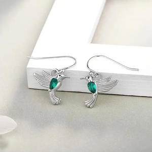 Boucles d'oreilles pendantes colibris plaquées argent avec pierre marquise cyan sertie pour femme, cadeau romantique, bijoux - Product Image 3