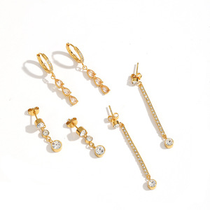 Drop <b>Earrings</b> Teardrop Shape Stainless Steel Studs Bezel Setting Party Jewelry <b>Gold</b> Tone Crystal <b>Dangle</b> <b>Earrings</b> For Women - Product Image 4