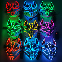 Masque LED lumineux en fil EL qui brille dans le noir pour la décoration de fête, Halloween, Pâques, masque LED pour le visage entier, renard