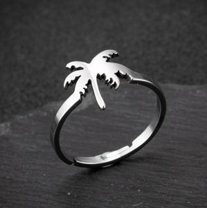 Nouvelle Arrivée Bague Ajustable en Acier Inoxydable Plaqué Or 18 carats Motif Cocotier Frais, Bijou Tendance pour l'Été - Product Image 2