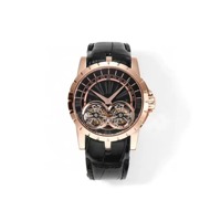 Individuelles Logo Hochwertige Doppel-Tourbillon-Uhr Edelstahlgehäuse Echtlederarmband Automatisches Mechanisches Wasserdichtes Uhrwerk