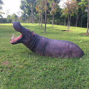 Sculpture d'hippopotame demi-corps en fibre de verre S383 (bouche ouverte) résine résistante pour décor de pelouse extérieure pour paysage résidentiel - Product Image 1